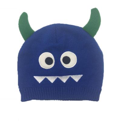 China COMMON children's knitted hat embroidered eyes fleece monster corner three-dimensional autumn and winter wool outdoor warm hat for sale