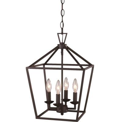 China Industrial Farmhouse Chain Hanging Geometric Metal Cage Lantern Rustic Pendant Light Fixture Hall Foyer for sale