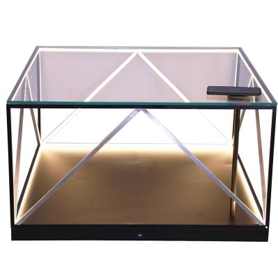 China Convertible Lighting Multifunctional Radio Charging Coffee Center Glass Table For Living Room for sale