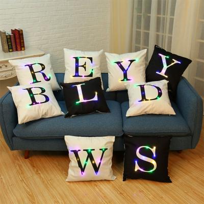 China New Design Viable Letters Santa Claus Printing Merry Christmas Led Light Tile Cushion Cover for sale