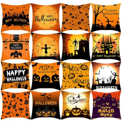 China Viable Design Black Orange Home Decorative Printed Halloween Pillow Cases Square Cushion Cover For Sofa for sale