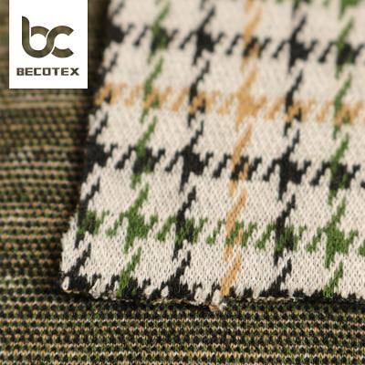 China Sustainable High Quality Running Houndstooth Polyester Jacquard Rayon Spandex Knitted Fabric for sale