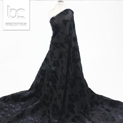 China Sustainable Black Transparent Super Stretch Woman's Clothing And Dress Burnout Velvet Fabric for sale