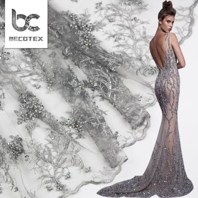 China New Arrival Handmade Luxury Beaded Lace Fabric Bridal Beaded Lace Beaded French Lace Fabric For Evening Party for sale