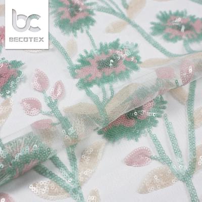 China Nice workable high quality floral sequin embroidery lace fabric on display for sale