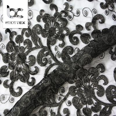 China Viable embroidered fabric for chiffon hijab lace/black embroidered fabric /tulle embroidered lace for sale