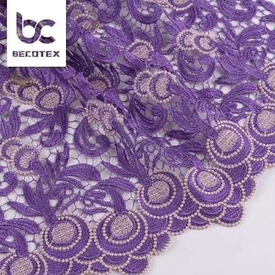 China Viable Wholesale Fashion Purple Flower Polyester Net Lace Embroidered For Girl for sale