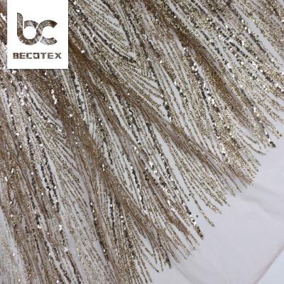 China 2021 Viable New Design Rose Gold Glitter Sequins Tulle Lace Fabric For Party for sale