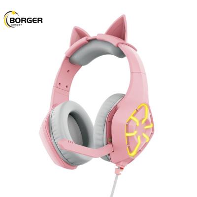 China Stereo Cat Ear Super Bass Headphone Gaming Earphone Gaming Headset With Microphone RGB LED Light For PC PS4 for sale