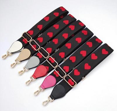 China Bag Accessories REWIN Woven Jacquard Bag Ties Off Purse Belt Black With Red Heart Shoulder Bag Strap for sale