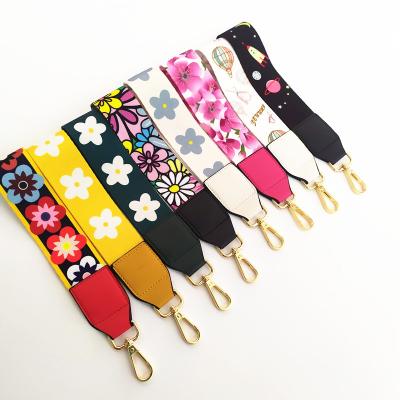 China Unique bag accessories REWIN design flower pattern sublimation ribbon handbag tie up short leather handbag handle for sale