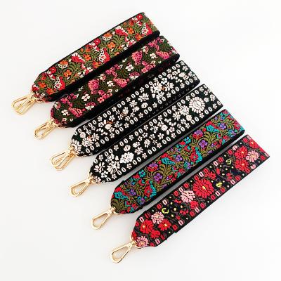 China Floral Thick Woven Messenger Handbags Crossbody Strap Bohemian Cotton Canvas Accessories REWIN Long 5cm Wide 100cm Bag For Women for sale