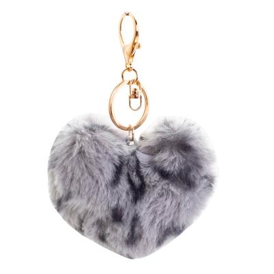 China Fashion Accessories REWIN Leopard Heart Pom Pom Keychains Warm Faux Fur Women Bag Parts Bag Decoration Handle Chain for sale