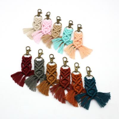 China Multi Solid Color Mini Boho Handmade Macrame Keychains Wholesale Accessories REWIN Bag Parts With Tassels for sale