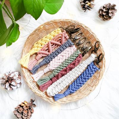 China New Boho Handcraft Bag Parts Accessories REWIN Solid Color Cotton Rope Handmade Macrame Bracelet Key Chain For Gift for sale