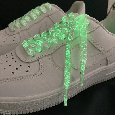 China REWIN new fashion flat cashew flowers print shoe laces glow in dark luminous laces for sneakers for sale