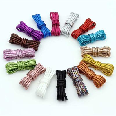 China REWIN Round Shiny Color Stock 4mm Rope Around Metallic Glitter Shoe Laces Strings For Sneakers Canvas Shoes for sale