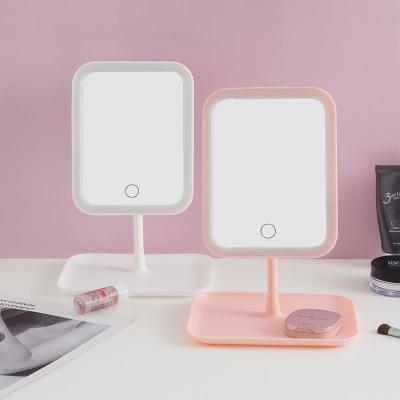 China Customized Custom Logo Hand Mirror Makeup Foldable Led Cosmetic Mirror With 8 Led Light for sale