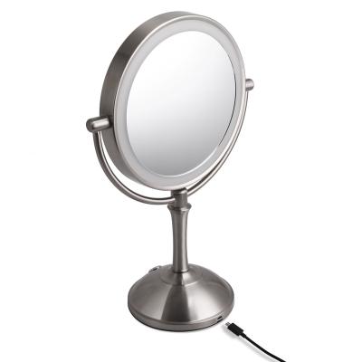 China Custom Chargeable USB Makeup Led Mirror Round Desktop Led Makeup Cosmetic Mirror With 3X/5X Magnifying Magic Mirror for sale