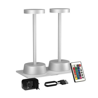 China Residential Aluminum Cordless Table Light 11 Colors LED Rechargeable Desk Lamp Set with Inductive Fill Base 2 Packs for sale