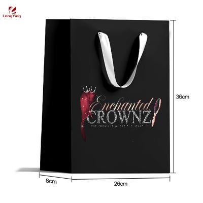 China Recyclable Custom Cheap Shiny Glitter Logo Wig Hair Extension Paper Bag Packaging for sale