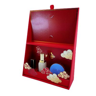 China Recyclable Custom Luxury Red Creative Cardboard Boxes With Makeup Nail Color Base Blush For Cosmetics Set Gift Box Packaging for sale