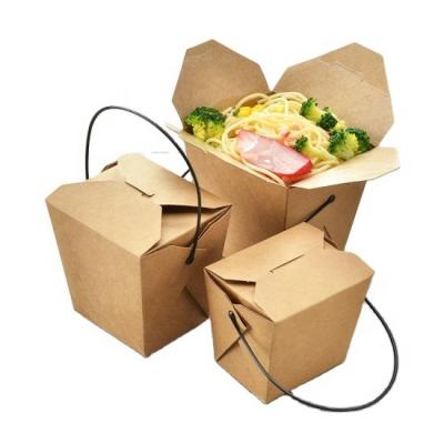 China 8 oz 16 oz 26 oz 32 oz Recyclable Paper Lunch Box Brown Paper Food Bucket Salad Noodle Paper Box PE Coated Packaging for sale