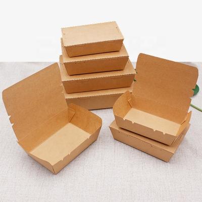 China Recyclable Disposable Food Grade Kraft Paper Box Clamshell Food Packaging Container Salad Bowl Takeout Lunch Box for sale