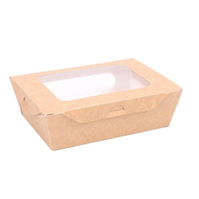 China Recyclable Custom Fast Food Packaging Food Container Bento Chicken Box Kraft Salad Box With Clear Window for sale