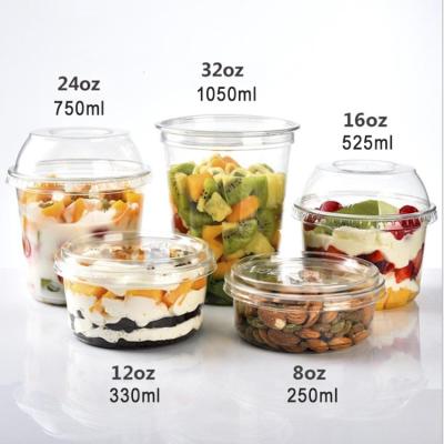 China Pet Grocery Container Single Wall Disposable Plastic Salad Bowl 117mm 12 16 24 oz With PET Lid for sale