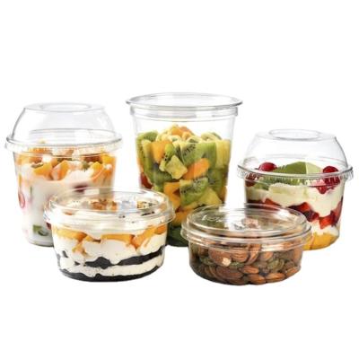 China Single Wall Clear PET Plastic Grocery Container Salad Bowl 117mm 12 16 24 oz With DOME Lid for sale