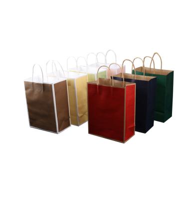 China Recyclable Custom Printed Your Own Logo White Brown Kraft Gift Craft Shopping Paper Bag With Handles for sale