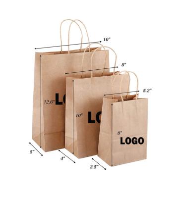 China Wholesale Custom Recyclable Logo Printed Grocery Packaging Craft Brown Paper Tote Shopping Bag With Handle for sale