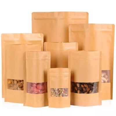 China Recycled Materials Kraft Paper Ziplock Bags Window Bag Food Grade With Your Own Logo for sale