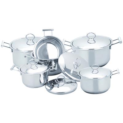 China Sustainable 12 Pieces Stainless Steel 201 Cookware Set Morden style Pots And Pans Set For Kitchen for sale