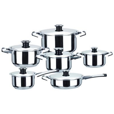 China Sustainable 12 Pieces Stainless Steel 201 Cookware Set Morden style Pots With Pans Set For Kitchen for sale