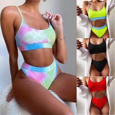 China 2022 new sexy solid patchwork plus size bandage bikini top Two-piece women's bikini set swimsuit for sale