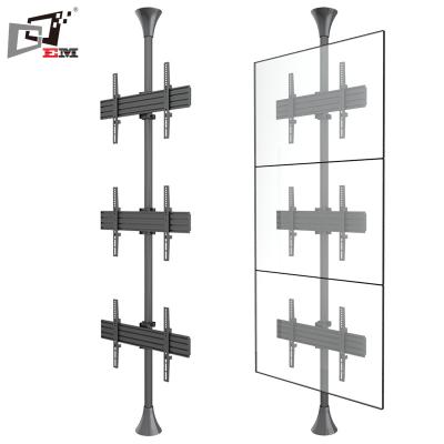 China Modern Public Show Showcase Aluminum Rotating Long LCD TV Stand For Triple Screen In Vertical for sale