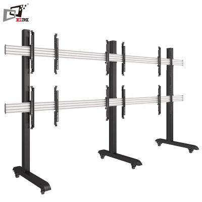 China Mobile Aluminum Micro Adjustable Video Wall Tv Display Stand With Wheels for sale