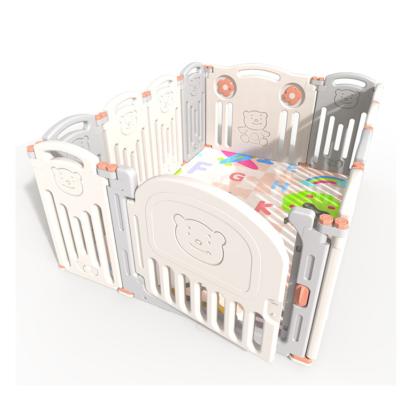 China Kiddie Bear Cartoon Play Yard Playpen Baby Care Fence Easy Folding In Door Out Plastic Collapsible Gate for sale