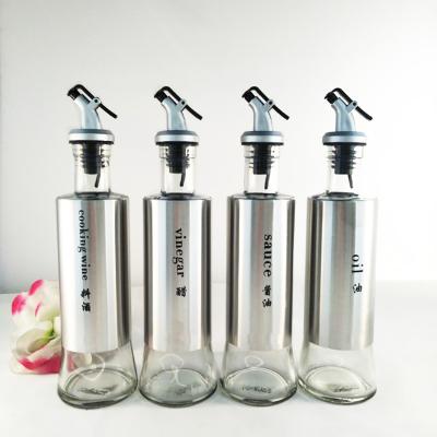 China Food Household Stainless Steel Soy Sauce and Vinegar Seasoning Glass Bottle Kitchen Oil Sauce Bottle for sale