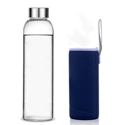 China Hot Selling Custom Viable Size Logo Style Drinking Sports Glass Custom Water Bottle With Cloth Sleeve Pouch for sale