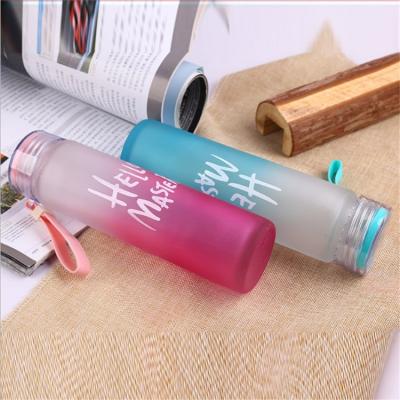 China 350ml 500ml Logo Sustainable Reusable Empty Frosted Custom Glass Drinking Water Bottle for sale