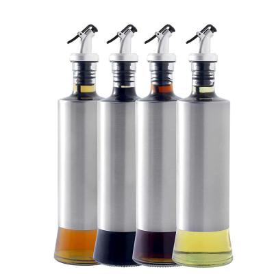 China Wholesale 500ml 17oz Eco-friendly Recyclable Glass Cooking Sauce Frying Oil Dispenser Olive Oil Dispenser Bottles With Stainless Steel Liner for sale