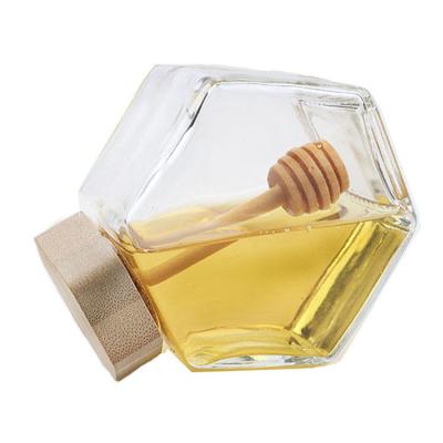 China Wholesale Cheap 220ml 380ml Honey Jars Glass Hexagonal High Quality Cover Factory Price for sale