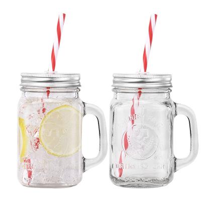 China Wholesale Clear Glass Mason Jars Beverage Cup with Handle and Straw for sale