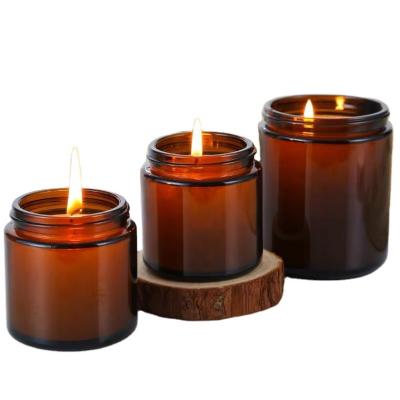 China Home Decoration 100ML 250ML Black Label Customer Hot Selling Empty Matte Candle/Clear/Amber Glass Jars With Metal Lids for sale