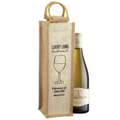 China Eco - Friendly Clear Window Jute Wine Bag With Wooden Handle for sale