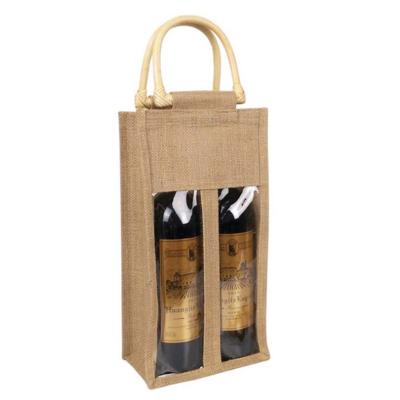 China Waterproof Bottle Carrier Custom With Window Hessian Tote Jute Wine Bags Hessian Burlap Gift for sale