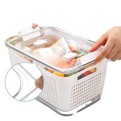 China Steamable Food Storage Containers Removable Drain Basket for Veggie Refrigerator Stackable Drain Baskets Organizer with Removable Lids for sale